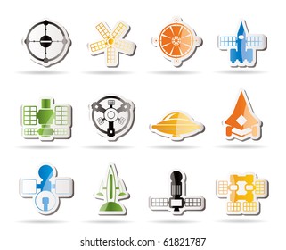different kinds of future spacecraft icons - vector icon set