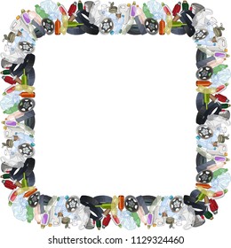 Different kinds of garbage. Square frame. Ecology concept.
