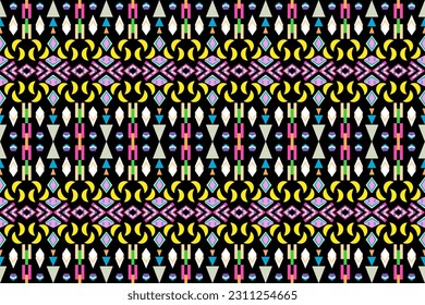 Different kinds of geometric shape form a pattern to be colorful  stripe on black background,fashion art design