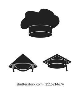 Different kinds of hats black icons in set collection for design.Headdress vector symbol stock web illustration.