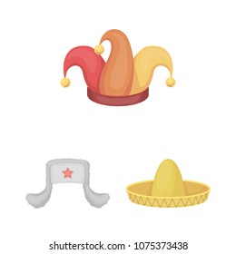 Different kinds of hats cartoon icons in set collection for design.Headdress vector symbol stock web illustration.