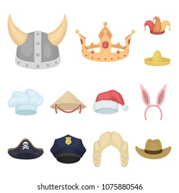 Different kinds of hats cartoon icons in set collection for design.Headdress vector symbol stock web illustration.