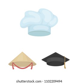 Different kinds of hats cartoon icons in set collection for design.Headdress vector symbol stock web illustration.
