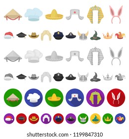 Different kinds of hats cartoon icons in set collection for design.Headdress vector symbol stock web illustration.