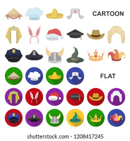 Different kinds of hats cartoon icons in set collection for design.Headdress vector symbol stock web illustration.