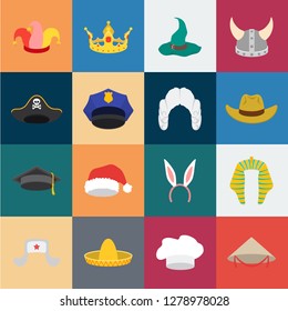 Different kinds of hats cartoon icons in set collection for design.Headdress vector symbol stock web illustration.