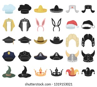 Different kinds of hats cartoon,black icons in set collection for design.Headdress vector symbol stock web illustration.