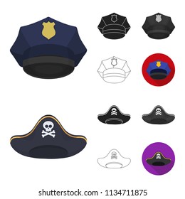 Different kinds of hats cartoon,black,flat,monochrome,outline icons in set collection for design.Headdress vector symbol stock web illustration.