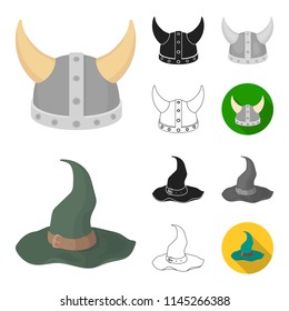 Different kinds of hats cartoon,black,flat,monochrome,outline icons in set collection for design.Headdress vector symbol stock web illustration.