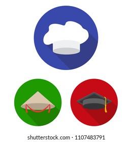 Different kinds of hats flat icons in set collection for design.Headdress vector symbol stock web illustration.