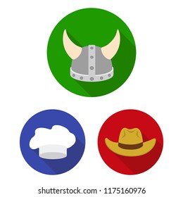 Different kinds of hats flat icons in set collection for design.Headdress vector symbol stock web illustration.