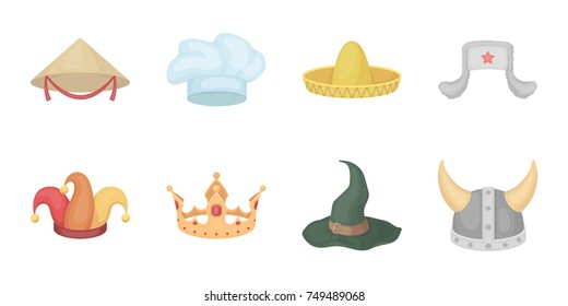 Different kinds of hats icons in set collection for design.Headdress vector symbol stock web illustration.