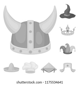 Different kinds of hats monochrome icons in set collection for design.Headdress vector symbol stock  illustration.