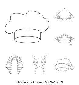Different kinds of hats outline icons in set collection for design.Headdress vector symbol stock web illustration.
