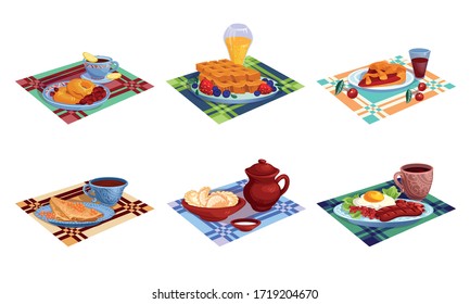Diferentes tipos de desayunos saludables comidas ilustraciones vectoriales