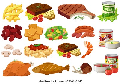 Different kinds of healthy food illustration