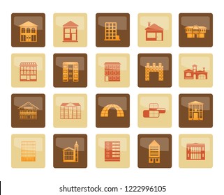 different kinds of houses and buildings over brown background - Vector Illustration