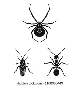 Different kinds of insects black icons in set collection for design. Insect arthropod vector symbol stock web illustration.