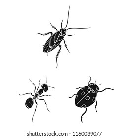 Different kinds of insects black icons in set collection for design. Insect arthropod vector isometric symbol stock web illustration.