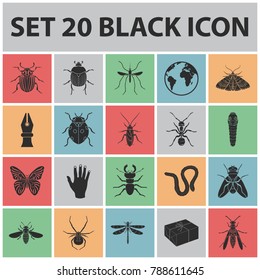 Different kinds of insects black icons in set collection for design. Insect arthropod vector symbol stock web illustration.