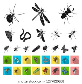 Different kinds of insects black,flat icons in set collection for design. Insect arthropod vector isometric symbol stock web illustration.