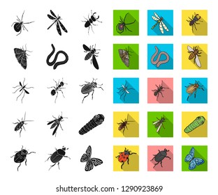 Different kinds of insects black,flat icons in set collection for design. Insect arthropod vector isometric symbol stock web illustration.