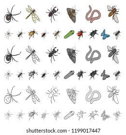 Different kinds of insects cartoon icons in set collection for design. Insect arthropod vector isometric symbol stock web illustration.