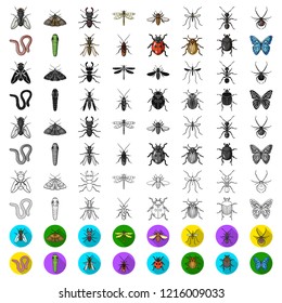 Different kinds of insects cartoon icons in set collection for design. Insect arthropod vector symbol stock web illustration.