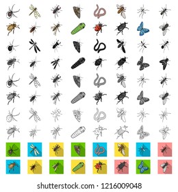 Different kinds of insects cartoon icons in set collection for design. Insect arthropod vector isometric symbol stock web illustration.