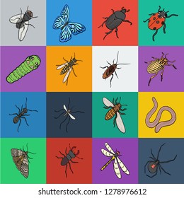 Different kinds of insects cartoon icons in set collection for design. Insect arthropod vector isometric symbol stock web illustration.
