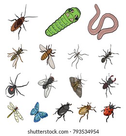 Different kinds of insects cartoon icons in set collection for design. Insect arthropod vector isometric symbol stock web illustration.