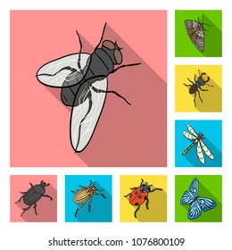 Different kinds of insects flat icons in set collection for design. Insect arthropod vector isometric symbol stock web illustration.
