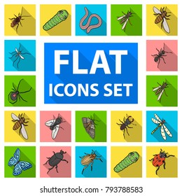 Different kinds of insects flat icons in set collection for design. Insect arthropod vector isometric symbol stock web illustration.