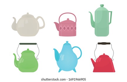 Different kinds of kettles and teapots vector illustration