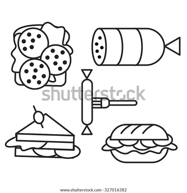 さまざまな種類の肉サンドイッチのラインアイコンセット のベクター画像素材 ロイヤリティフリー