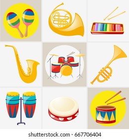 Different kinds of musical instruments illustration