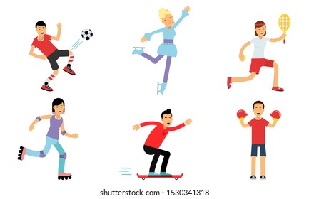 Different Kinds Of Outdoor Sports Pictured By Men And Women Vector Illustration Set Isolated On White Background