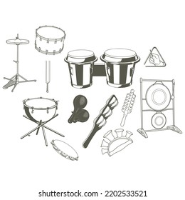 Different Kinds Of Percussion Instruments Vector Illustration
