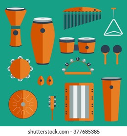 different kinds of percussion on a colored background