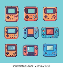 Different kinds of retro game console electronic equipment children's day toys game vector icon