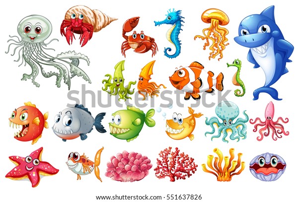 さまざまな種類の海の動物のイラスト のベクター画像素材