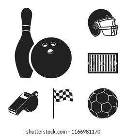 Different kinds of sports black icons in set collection for design. Sport equipment vector symbol stock web illustration.