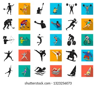 Different kinds of sports black,flat icons in set collection for design. Athlete, competitions vector symbol stock web illustration.