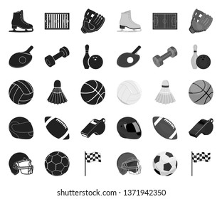 Different kinds of sports black.mono icons in set collection for design. Sport equipment vector symbol stock web illustration.