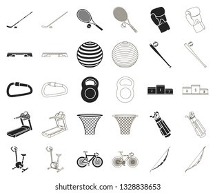 Different kinds of sports black,outline icons in set collection for design. Sport equipment vector symbol stock web illustration.