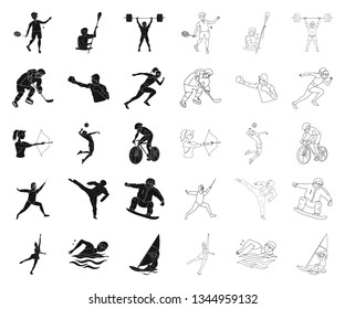 Different kinds of sports black,outline icons in set collection for design. Athlete, competitions vector symbol stock web illustration.