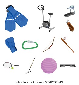 Different kinds of sports cartoon icons in set collection for design. Sport equipment vector symbol stock web illustration.