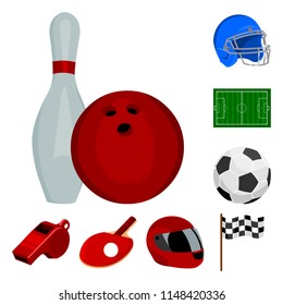 Different kinds of sports cartoon icons in set collection for design. Sport equipment vector symbol stock web illustration.
