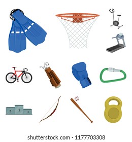 Different kinds of sports cartoon icons in set collection for design. Sport equipment vector symbol stock web illustration.