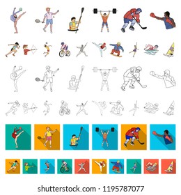 Different kinds of sports cartoon icons in set collection for design. Athlete, competitions vector symbol stock web illustration.